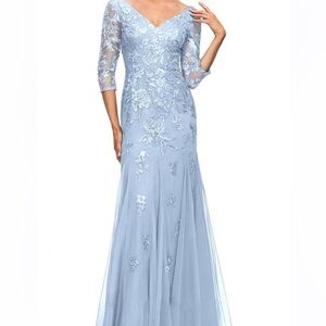 Elegant Blue Lace Evening Gown